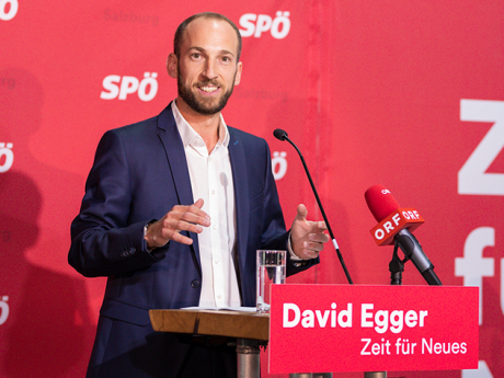 Landesparteivorsitzender David Egger bei seiner ersten Pressekonferenz
